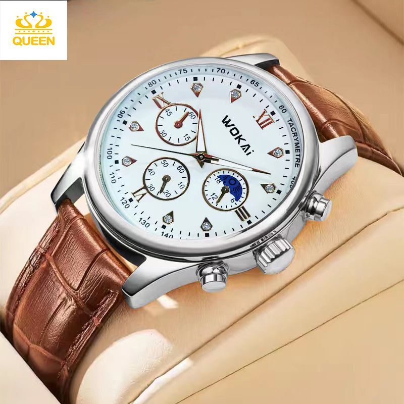 Men's Large Dial Watch Business Watches Casual Leather Strap Quartz Sports Watch