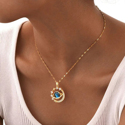 Pendant Necklaces Starry Sky Planet Light Luxury Temperament Gorgeous Diamond Women's Necklace Versatile Clavicle Chain Titanium Steel Necklace Women Jewelry
