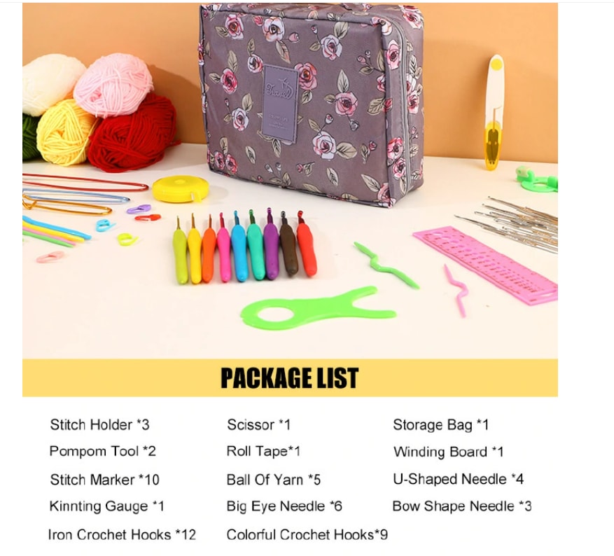 58 PCS Crochet Kit, Upgraded Hanging Crochet Set with Case & Yarn for Crocheting, Crochet Hook Set for Beginners Crochet Hook Kit with Crochet Book, Crochet Hooks, Knitting & Crochet Supplies