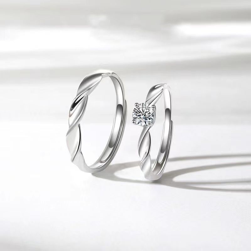 2 PCS Couple Rings Set Shining Galaxy Couple Rings Light Luxury Twisted Design Diamond Ring Valentine's Day 520 Gift Men And Women Jewelry Rings Adjustable 925 Silver Ring Anniversary Gift