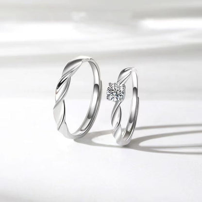 2 PCS Couple Rings Set Shining Galaxy Couple Rings Light Luxury Twisted Design Diamond Ring Valentine's Day 520 Gift Men And Women Jewelry Rings Adjustable 925 Silver Ring Anniversary Gift