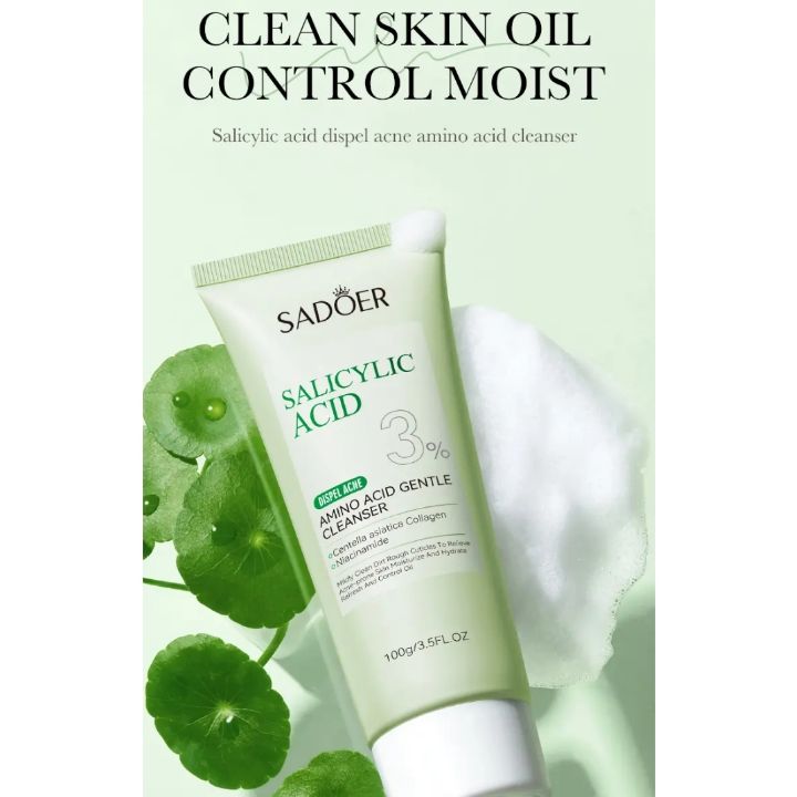 SADOER Face Cleanser, With 3% Salicylic Acid, Niacinamide & Centella Asiatica Collagen Acne Remover Facial Cleanser controls oils, Eliminates Acne, Removes Dirt Like Vitamin C, smoothens, hydrates