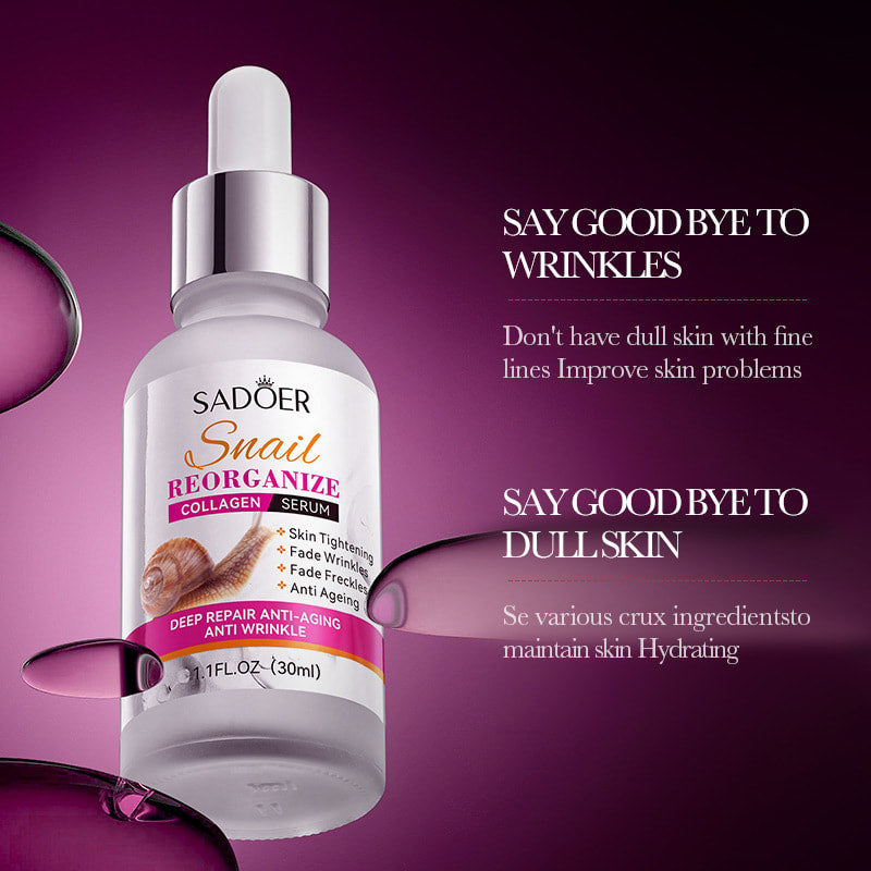 SADOER Snail Face Serum Collagen Firming Anti-Aging Moisturizing Like Vitamin C Serum, Best Anti-wrinkle , Fade Facial Freckle Skin Tightening Snail Serum