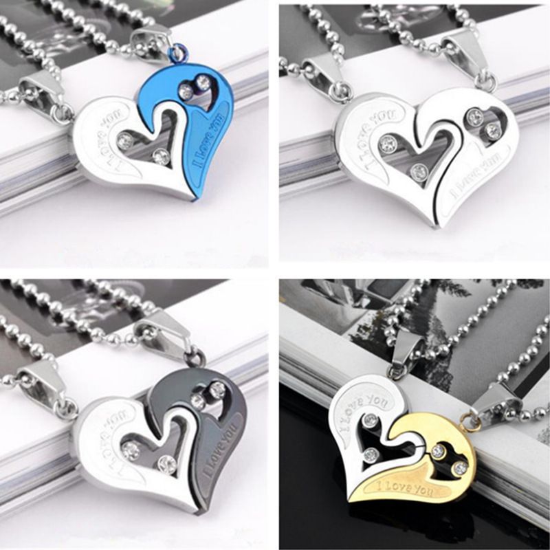 2Pcs/Set Couple Heart Shape I Love You Pendant Necklace Lovers Couples Jewelry Valentine's Gift，Fashion Couple Necklace Jewelry Unisex Lovers Couples Necklaces & Pendants