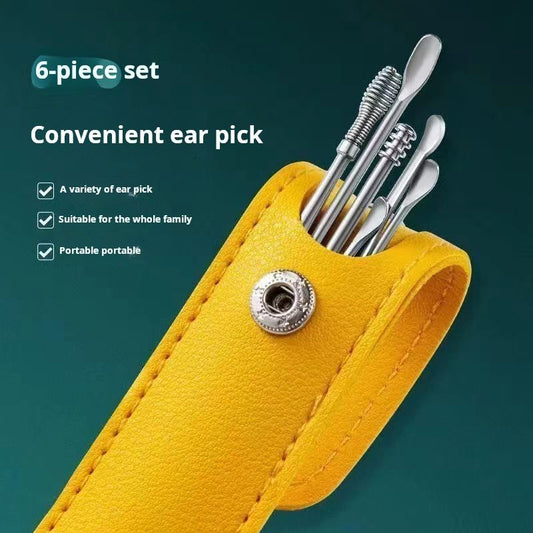 6-piece Stainless steel ear digging spoon portable keychain spiral ear spoon ear picking ear picking tool set