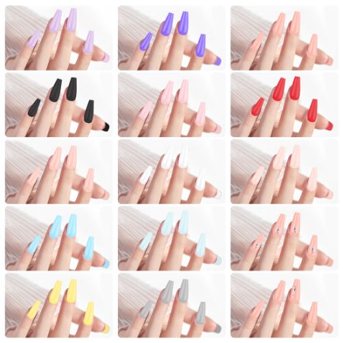 312pcs Long Press on Nails, 10 Sizes Full Cover Coffin Fake Nails with Rhinestones