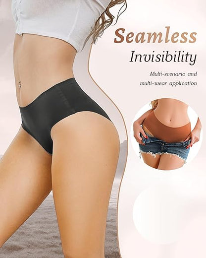 4pcs Women's Seamless Briefs Comfort Ice Silk Underwear Multipack Mid Waist Laser Cut No Show Panties