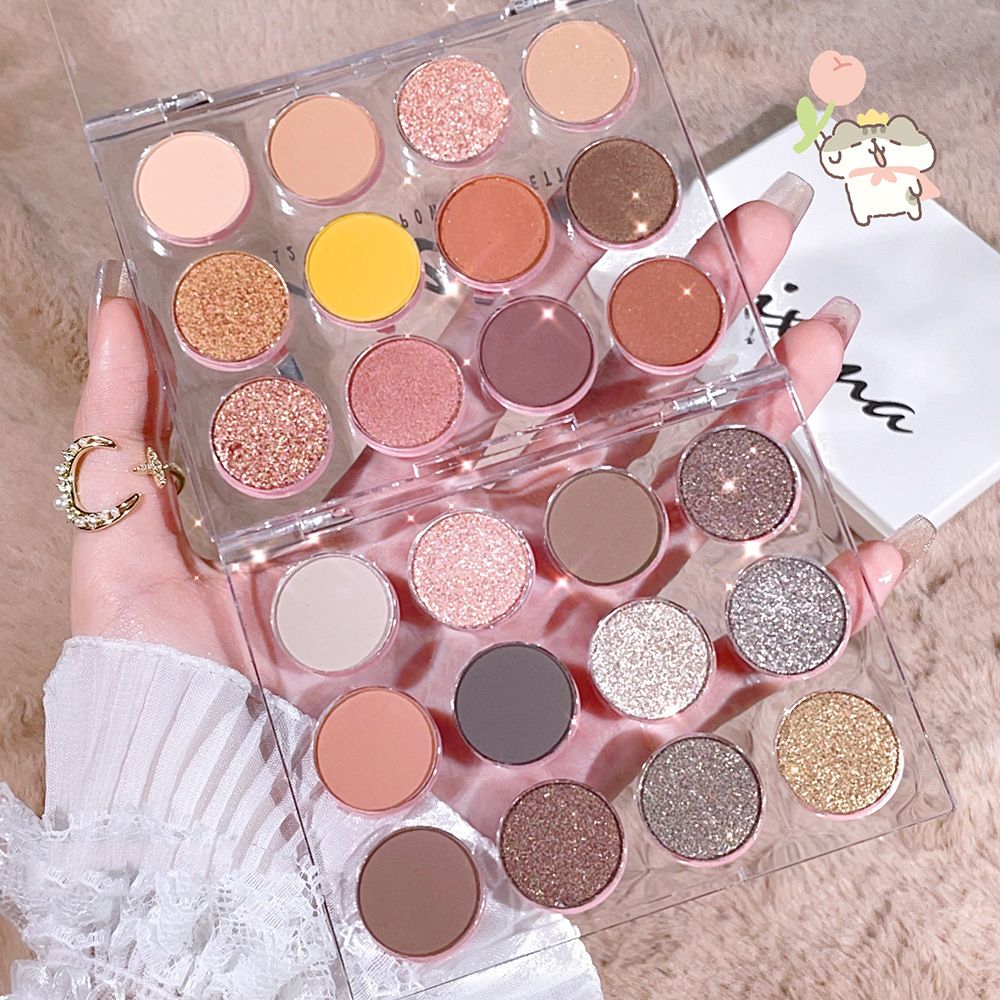 Transparent 12 color magic eye shadow plate pearly matte milk tea earth color high beauty fine flash student parity niche