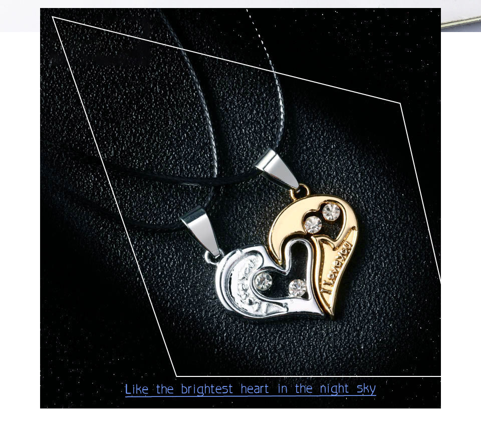 2Pcs/Set Couple Heart Shape I Love You Pendant Necklace Lovers Couples Jewelry Valentine's Gift，Fashion Couple Necklace Jewelry Unisex Lovers Couples Necklaces & Pendants