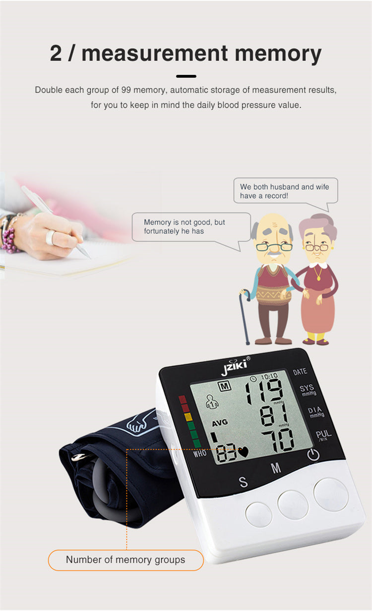 Professional Upper Arm Digital Blood Pressure Monitor with Cuff Intelligent Pressure Heart Rate Detection Colorful Backlight Heartbeat & Hypertension Detector