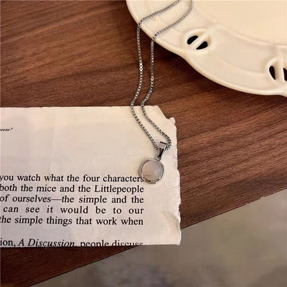 New Fashion Female Small Pendant Double-sided Round Jade Pendant Necklace Hot Selling Personality Temperament Jewellery Beautiful Simple Collarbone Chain