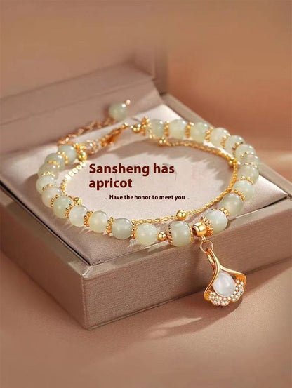 Women's bracelets, double-layer apricot leaf bracelets, women's fashion, high-end sense, Valentine's Day gifts for girlfriends, birthday gifts, female accessories