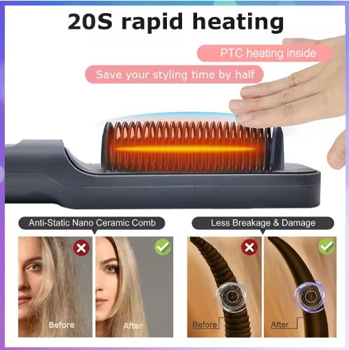 Electric Hot Combs Multifunctional Straight Hair Straightener Comb Negative Ion Anti-Scalding Styling Tool Straightening Brush