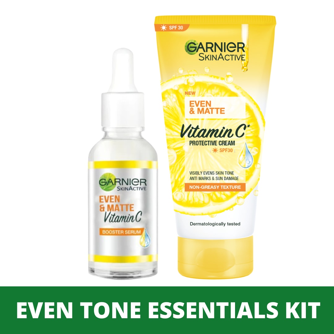 【Discounted】Garnier even tone essentials kit- Vitamin C Serum 30ml & Even & Matte Vitamin Spf30 -50ml