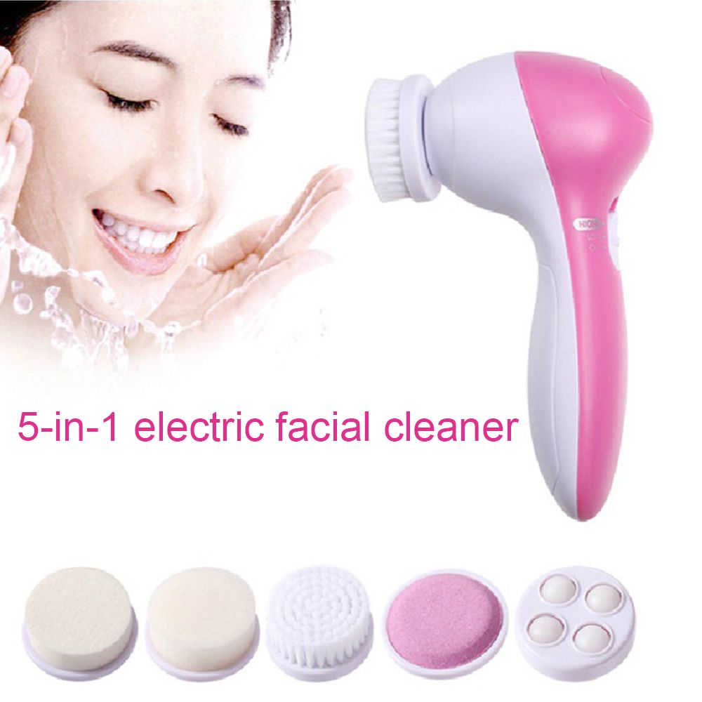 Five in one facial cleanser, electric facial cleanser, facial brush, facial cleansing device, massage beauty device, electric brush, gift