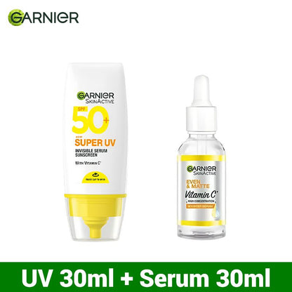 【Discounted】Garnier Even & Matte Day Routine Go-Pack ; Day Serum 30ml+ Super UV Spf 50 Serum 30ml