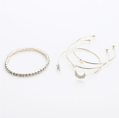 Ladies Diamond Pentagram Star Moon Heart Bracelet Open Bracelet Jewellery Fashion and Simple 4 Pieces / set MMSHOP Amazon hot style Gold as picture