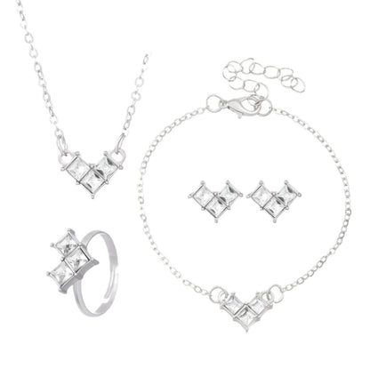 New high-end block diamond necklace earrings bracelet ring set jewelry women's accessories