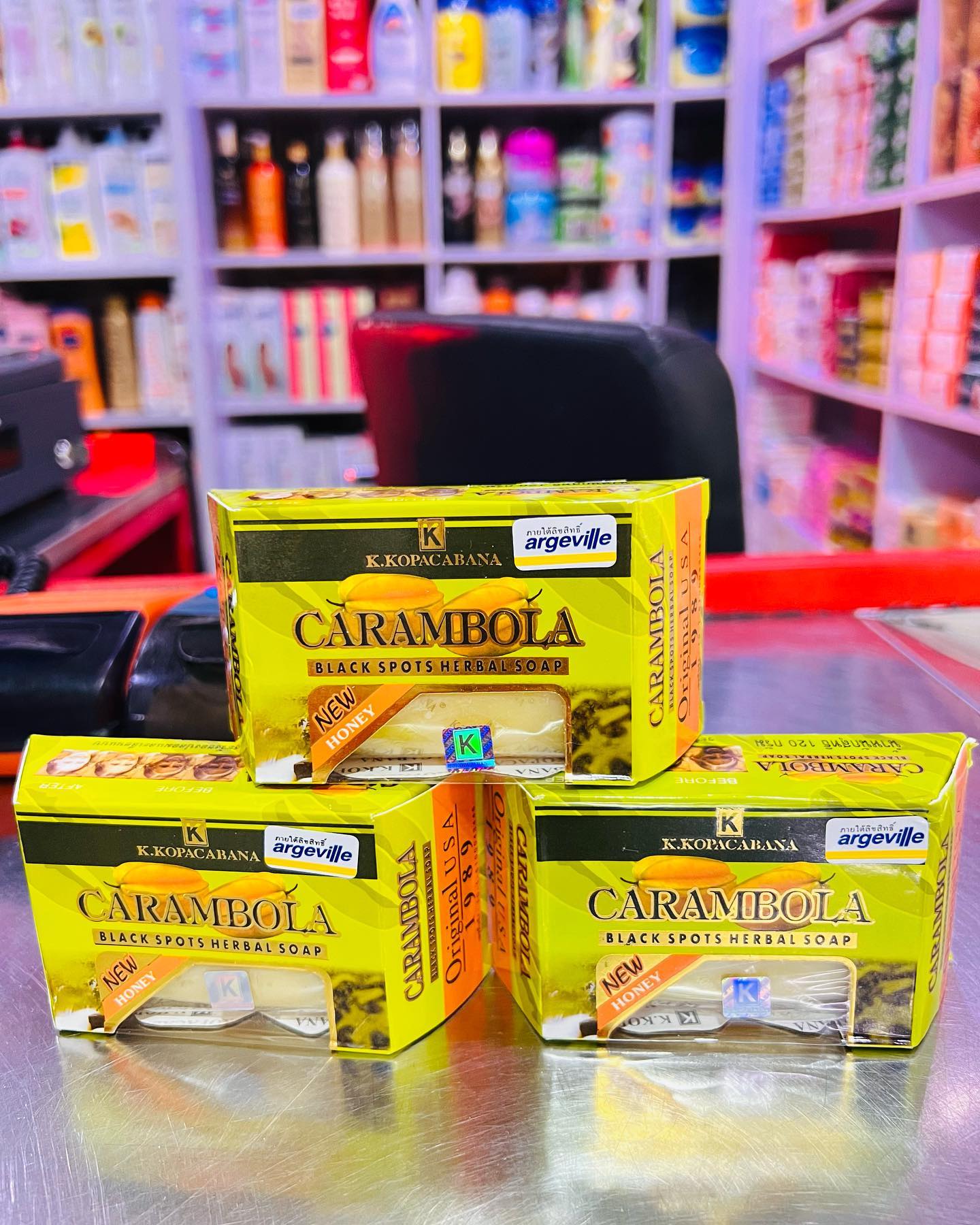 4 Packs Carambola Black Spots Herbal Soap With Honey for Removing Pimples & Blackheads Cleansing Nourishing Bar Bathing Organic Anti Ageing Full Body Natural Deep Cleaning Fruit Fragrance 120g