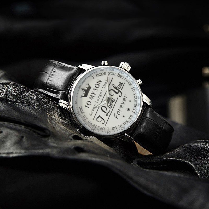 Fashion Leather Watches For Men Retro Watch Non-Mechanical Quartz Watches Male Wrist Watch, I Love You English Crown Dial Business Watches Gift For Son