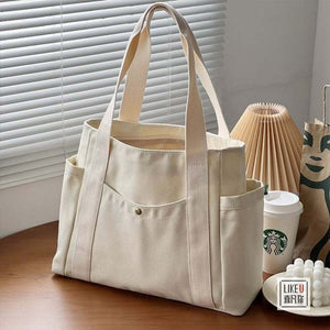 Preppy Style Shoulder Bag Unisex Large Capacity HandBag Casual Versatile Solid Canvas Bag Student Commuting Zipper Square Bag
