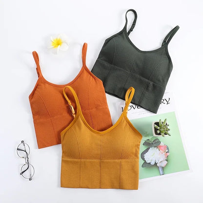 Women Wireless Bra Women Sling Solid Vest With Pad Girls Tube Top U Type Back Seamless Tank Crop Top With Removable Padded Wirefree