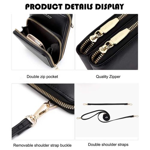 Ladies Mobile Phone Bag PU Wallet Crossbody Bag Black Purse Mini Bag