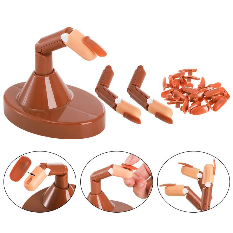 Acrylic Flexible Moveable Nail Practice Finger Adjustable Fake Fingers Detachable Beginners Practice Moving Finger Strap Base Hand Nail Art Training Nails Art DIY Tool