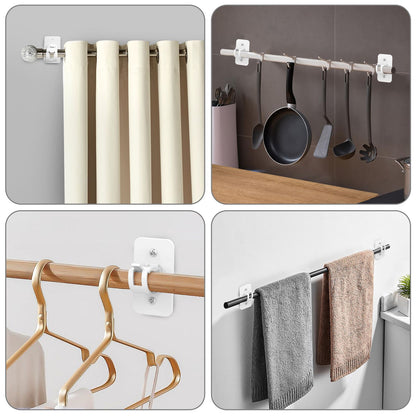 4pcs Curtain Rod Bracket, Self Adhesive Wall Mount Holder, Drapery Hook Holders Fixing Rod Holder Curtain Pole Wall Brackets Towel Rod Hooks for Home Bathroom Kitchen Hotel Use