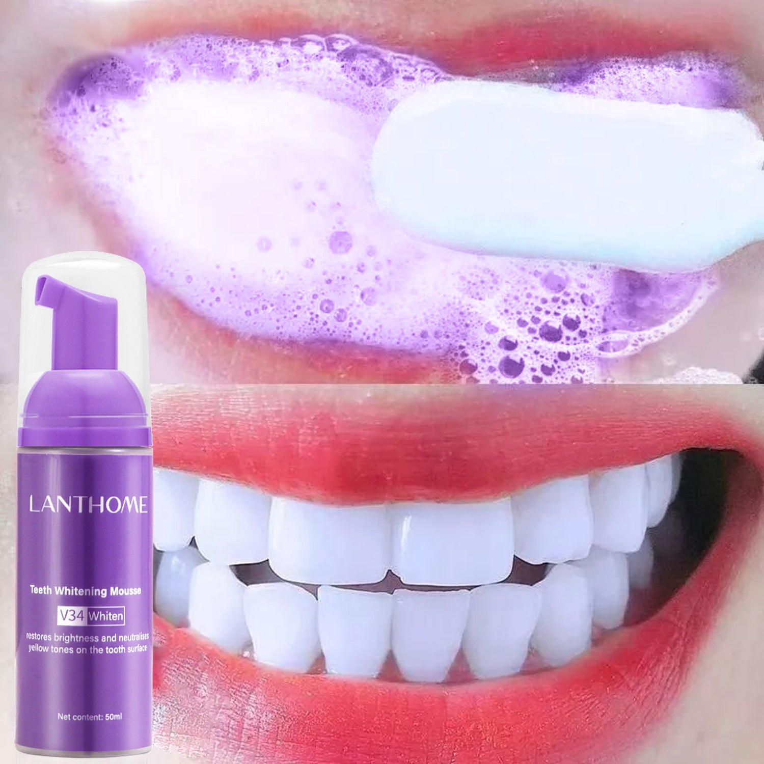 New V34 Teeth Whitening Teeth Mousse Deep Cleaning Toothpaste Cigarette Stains Repair Bright Neutralizes Yellow Tones Dental Plaque Fresh Breath Oral Care