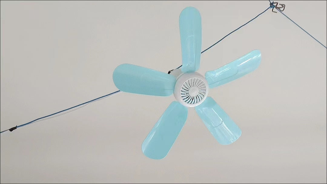 5Blades Quiet Small DC Ceiling Fan Hanging Fan for Camping Cruise RV Tent Gazebo Bed Dormitory Home Room Ceiling Fan Portable Canopy Fan with ON/OFF switch