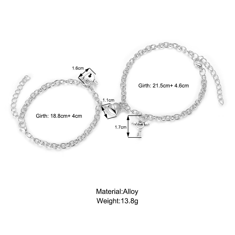 Couple Bracelets Magnetic Buckle Lovers Bracelets Fashion Love Key Lock Design couples Wrist Chain Bracelet Heart Couple Bracelet