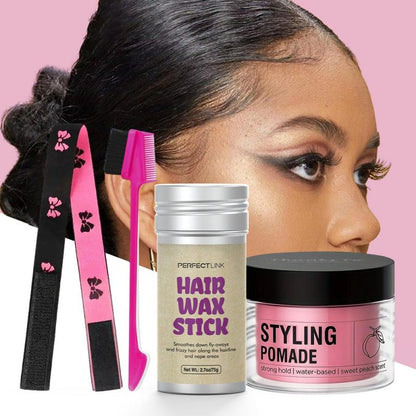 4Pcs/set 100g Peach Wax 75g Wax Stick Headband Brush Combination OEM Brand Hair Wax Stick Hair Wax Strip Hair Styling Hair Wax Long-lasting Hold Styling Combination