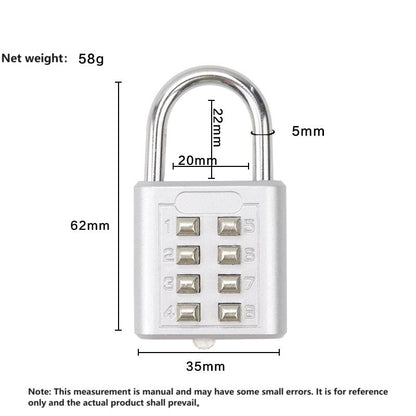 Smart Password Combination Padlock10/8/6 Digits Keypad Lock Outdoor Waterproof Anti-theft Safe Padlock Hasp Mini Code Padlock For School Office Luggage Door Lock Cabinet File Box Locker Toolbox Fence