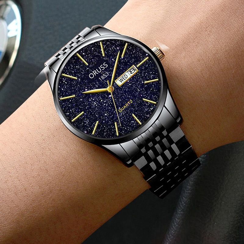 Men's Watch Date Week Fashion Watch Men Original Waterproof Non-mechanical Starlight Dual Calendar Quartz Wristwatch