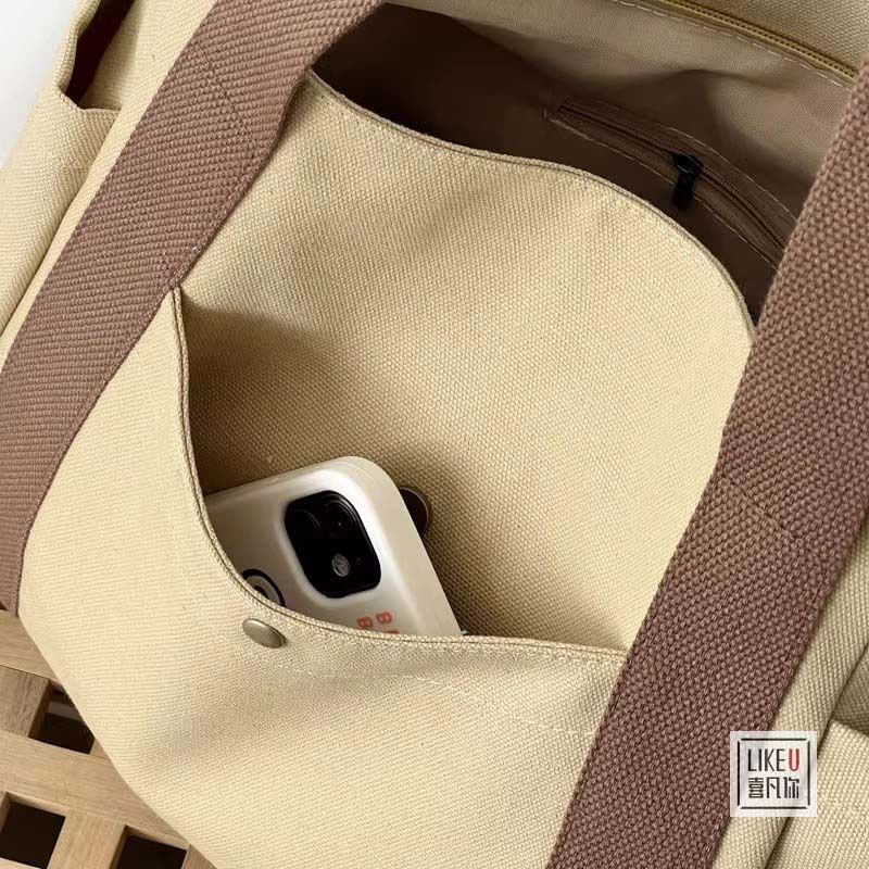 Preppy Style Shoulder Bag Unisex Large Capacity HandBag Casual Versatile Solid Canvas Bag Student Commuting Zipper Square Bag