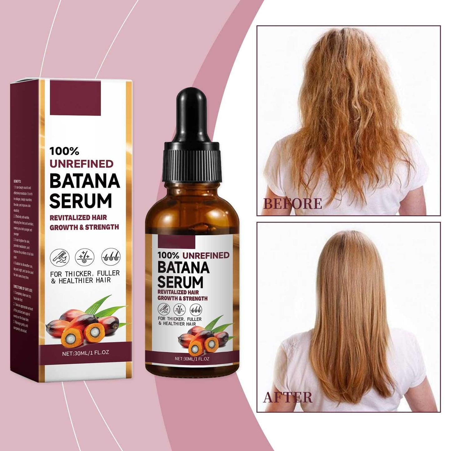 EELHOE Batana Oil Hair Care Essential Oil Hair Strengthening Hair Growth Serum Anti-Hair Loss Treatment Repairs Frizzy Hair Deep Nourishes Scalp Smooth Hair Conditioner Ehance Hair Shine Batana Serum