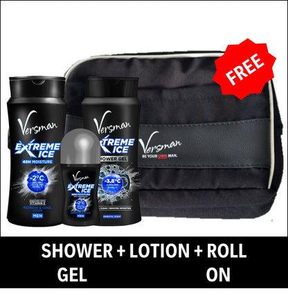 Versman Bro Kit: Extreme Ice 400ml Lotion + Shower Gel + Roll On Deo (Pack of 3)