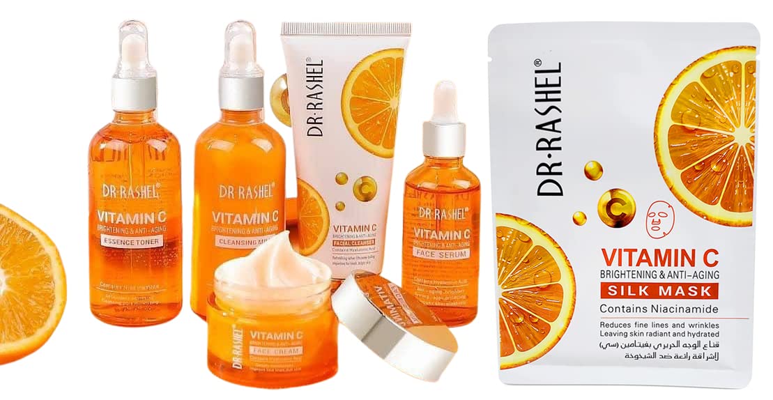 5 Pack Dr Rashel Vitamin C Serum, Toner, Facial Cleanser, Cleansing Milk Skin Care 5 Items, Contains Hyaluronic Acid, Anti Aging and Collagen Essence ( Pack Of 5 Piece Set ) Dr. Rashel Skin Care Set