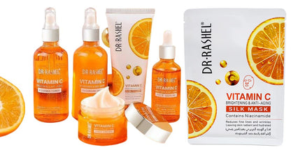 5 Pack Dr Rashel Vitamin C Serum, Toner, Facial Cleanser, Cleansing Milk Skin Care 5 Items, Contains Hyaluronic Acid, Anti Aging and Collagen Essence ( Pack Of 5 Piece Set ) Dr. Rashel Skin Care Set