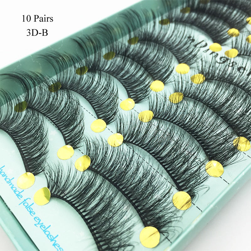 10 Pairs Faux 3D Mink Lashes Natural False Eyelashes Long Lasting Extension beautiful eyes Dramatic Fluffy Soft Wispy Volume Cross Reusable Eyelash Makeup Beauty Tools