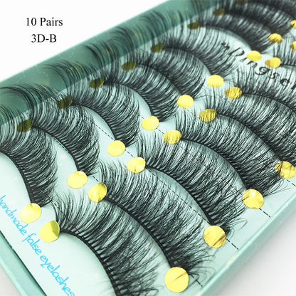 10 Pairs Faux 3D Mink Lashes Natural False Eyelashes Long Lasting Extension beautiful eyes Dramatic Fluffy Soft Wispy Volume Cross Reusable Eyelash Makeup Beauty Tools