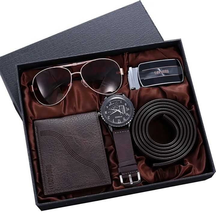 Men Gift Box Set Creative Watches Automatic Buckle Belt Purse Sunglasses Luxury Gifts Set Quartz watch Leather Belt Leather Wallet Creative Holiday Combo Set Christmas Gift Valentines Gifts
