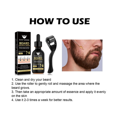 Men's Beard Growth Serum Kit With Derma Roller Stronger Thicker Fuller Beard Serum Set Facial Care Nourishing Thickening Beard Care Oil Set