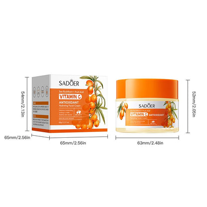 SADOER Sea Buckthorn + Fruit Acid Vitamin C Cream, Anti Oxidant Vitamin C Face Cream, Hydrating Facial Cream , for Intensive Moisturising, Lock in Water, Stabilize Skin Barrier , Rejuvenating, Smooth