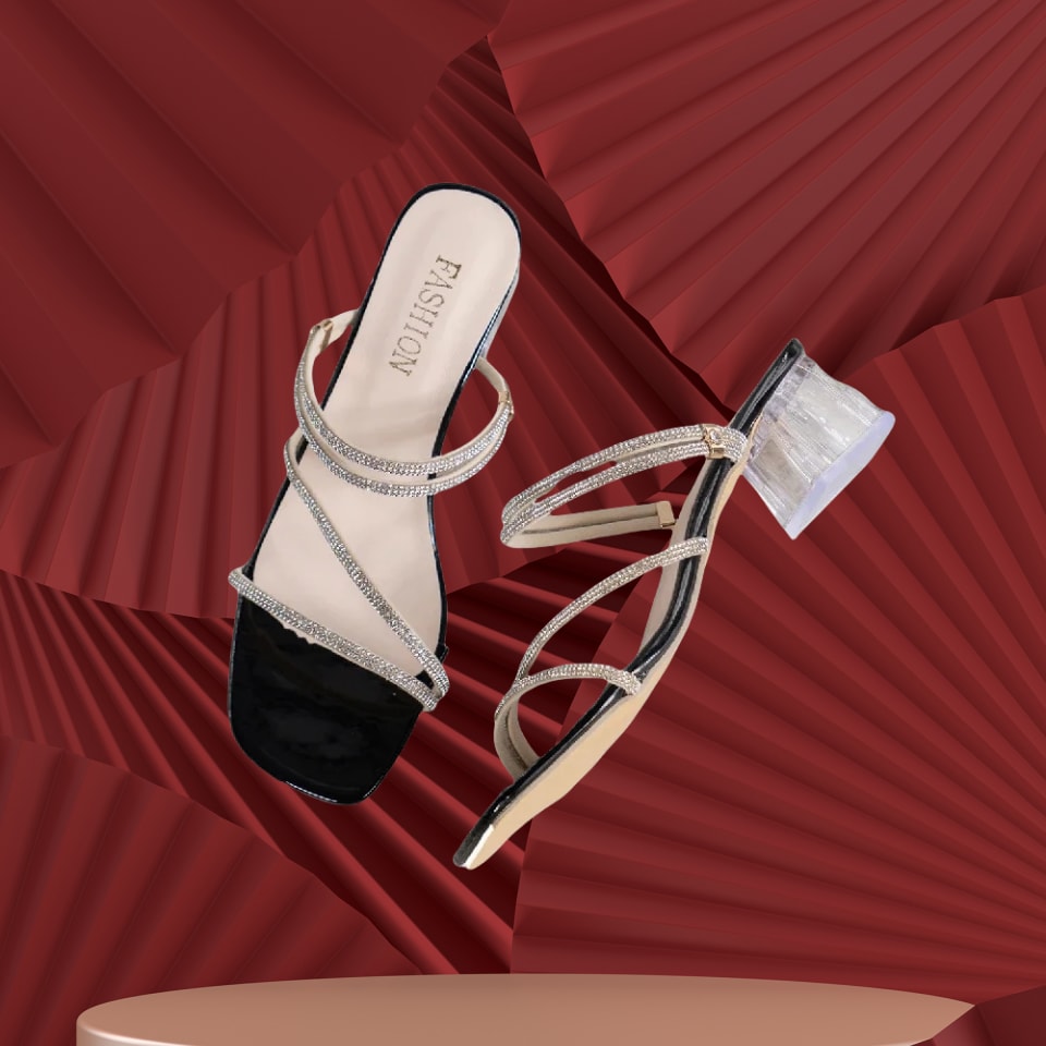 Summer Bling Mid Heels Slippers Shoes Women 2024 New Outside Sandals Pumps Shoes Fashion Party Heels Sandals