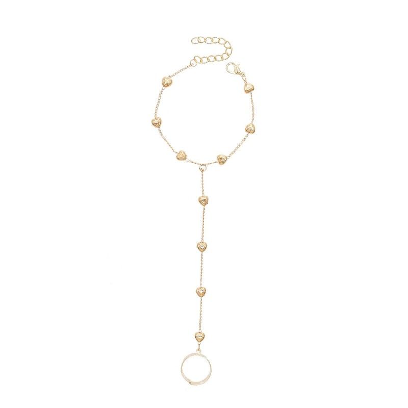 Fashion Ladies Ring Finger Bracelet Love Pendant Finger Chain Jewelry Set For Women