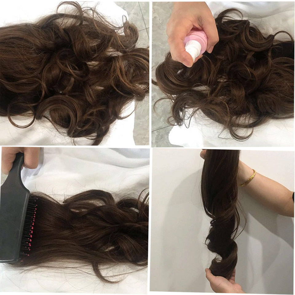 FBK Women long wave wig long curly hair black brown gradient synthetic hair for lady gift