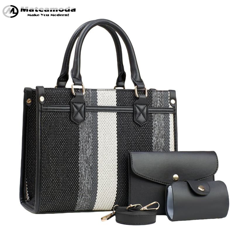 Mateamoda Vintage-Inspired Multi-Tone Structured Tote Set Crossbody Bag Underarm Handbag