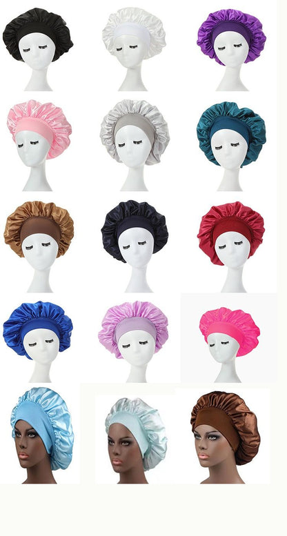 3 Pcs nightcap,Satin Headscarf Hat Sleeping Bonnet Curly Hair Wrap Silk Cap Fashion Wide Soft Elastic Springy Band Head Scarf Headwear Pure Color Night Sleep Hat Nightcap Head Cover